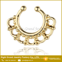 Gold Plated Brass Tribal Style Faux Septum Piercing Fake Septum Nasenring